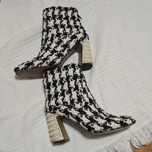 Betsey Johnson Black and White Houndstooth Heeled Boots